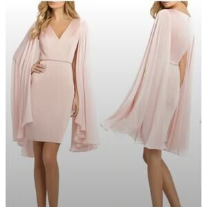 Ieena for Mac Duggal Blush Cape Sleeve V-Neck Fitted Dress 55358 Size 12